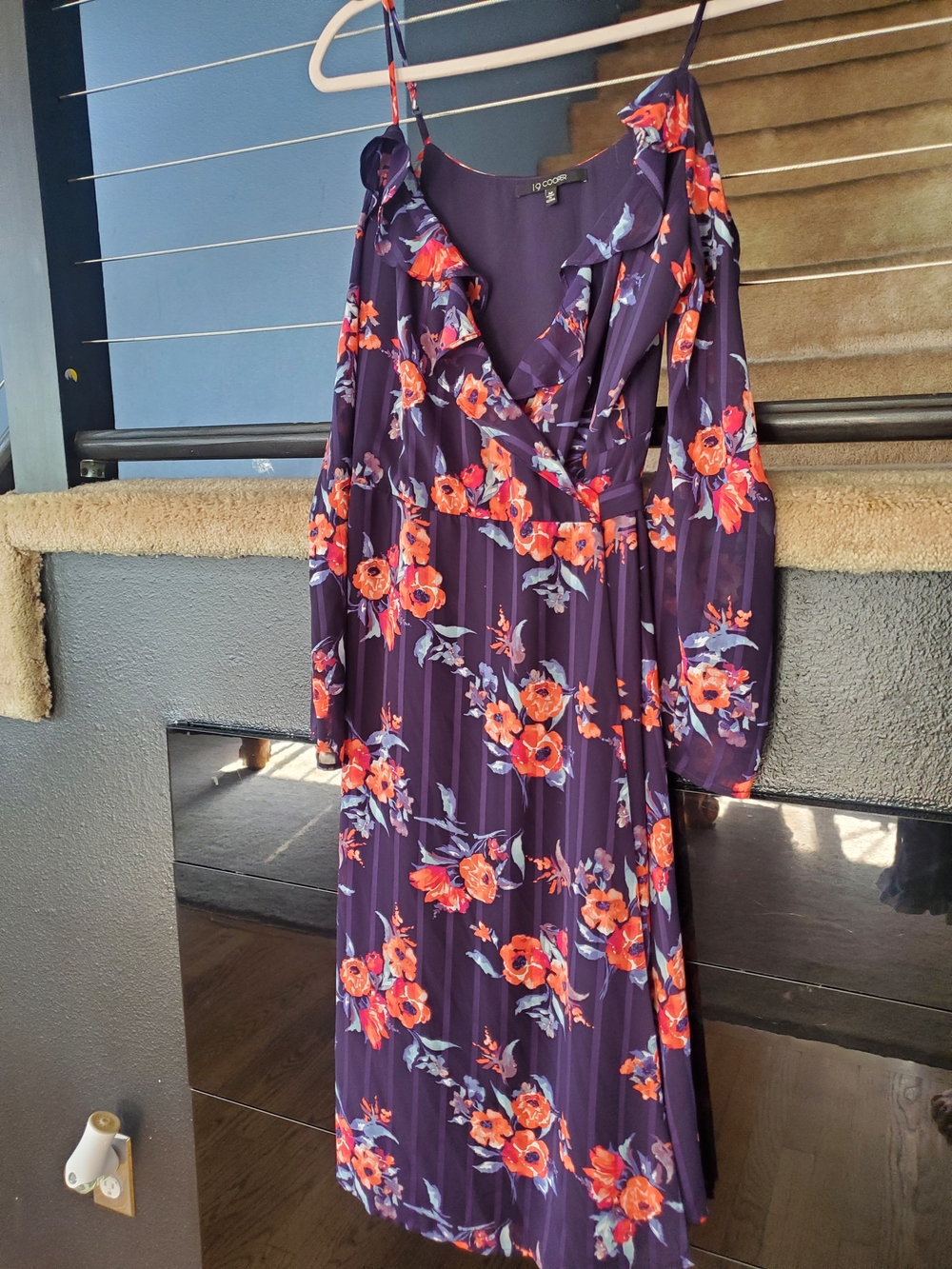 19 Cooper Purple Midi Dress with Orange Floral Accents